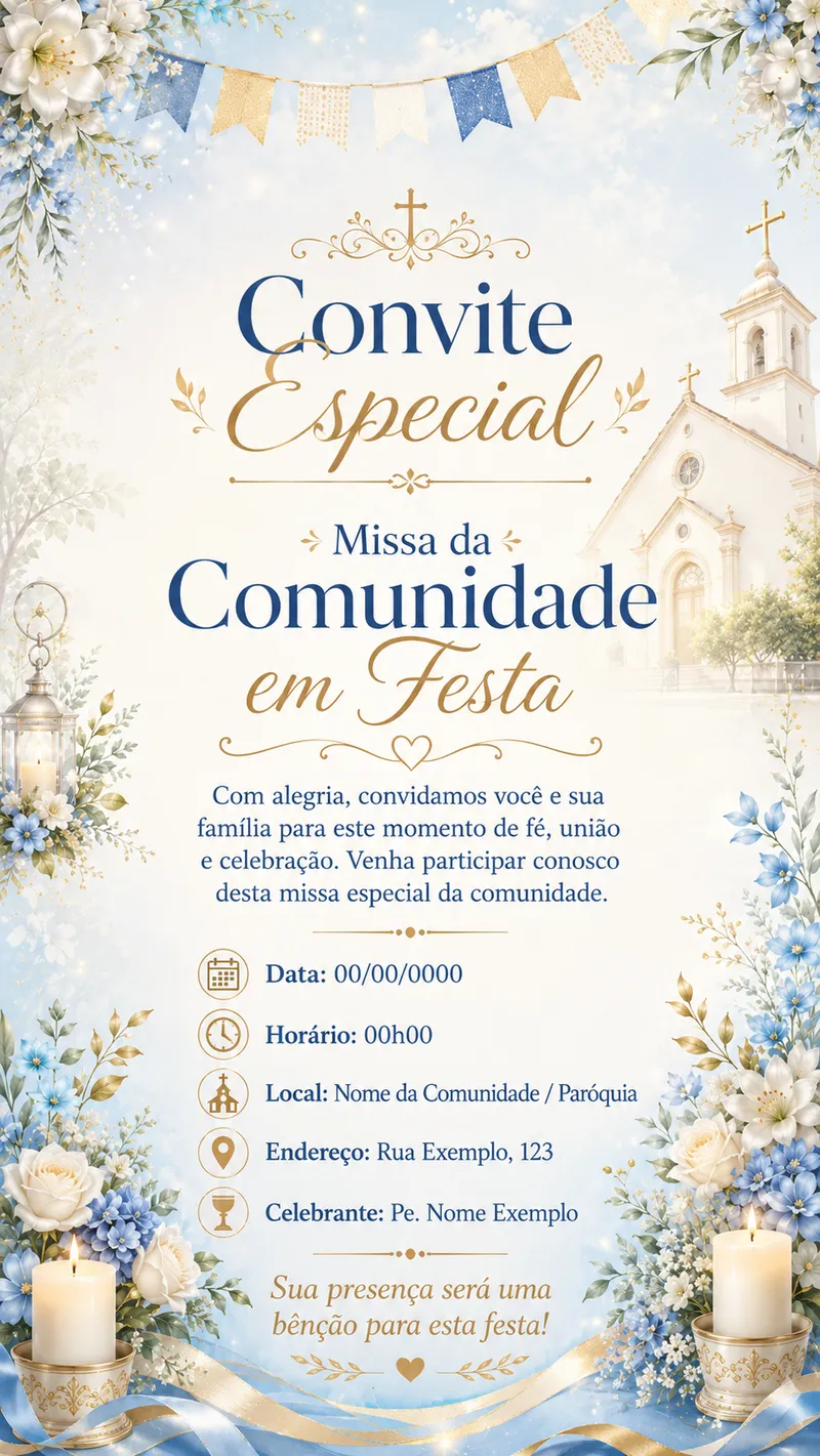 Convite Convite para Missa da Comunidade em Festa: ideias e inspirações